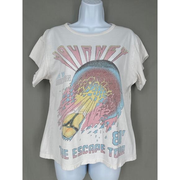 Recycled Karma Tops - Journey Shirt Womens XS White Graphic Tee Band Music Colorful 80s Houston